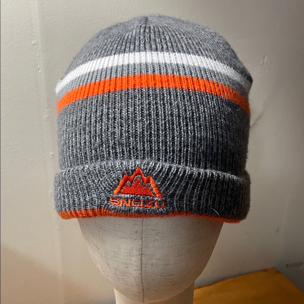 Snozu Gray Beanie with Orange & White Stripes